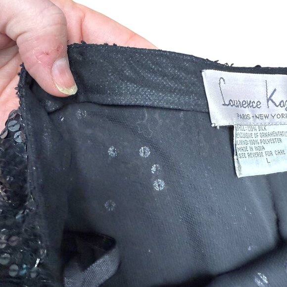VINTAGE Women's LAURENCE KAZAR Silk Sequin Trouser Pant Black | Size L - Picture 6 of 10